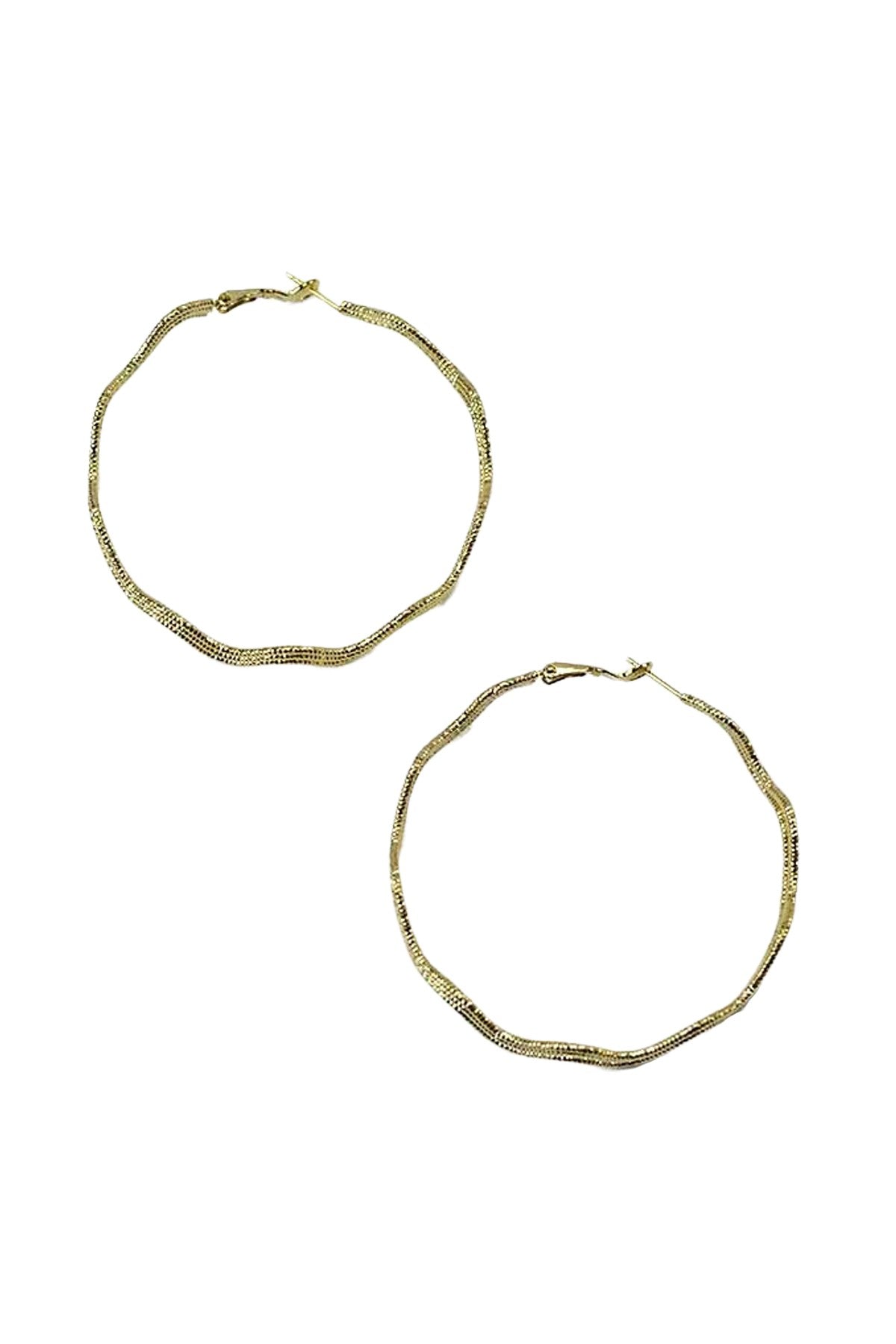 Elegant Wave Hoop Earrings with a 2.5-inch drop and omega closure, showcasing a stylish wave design.