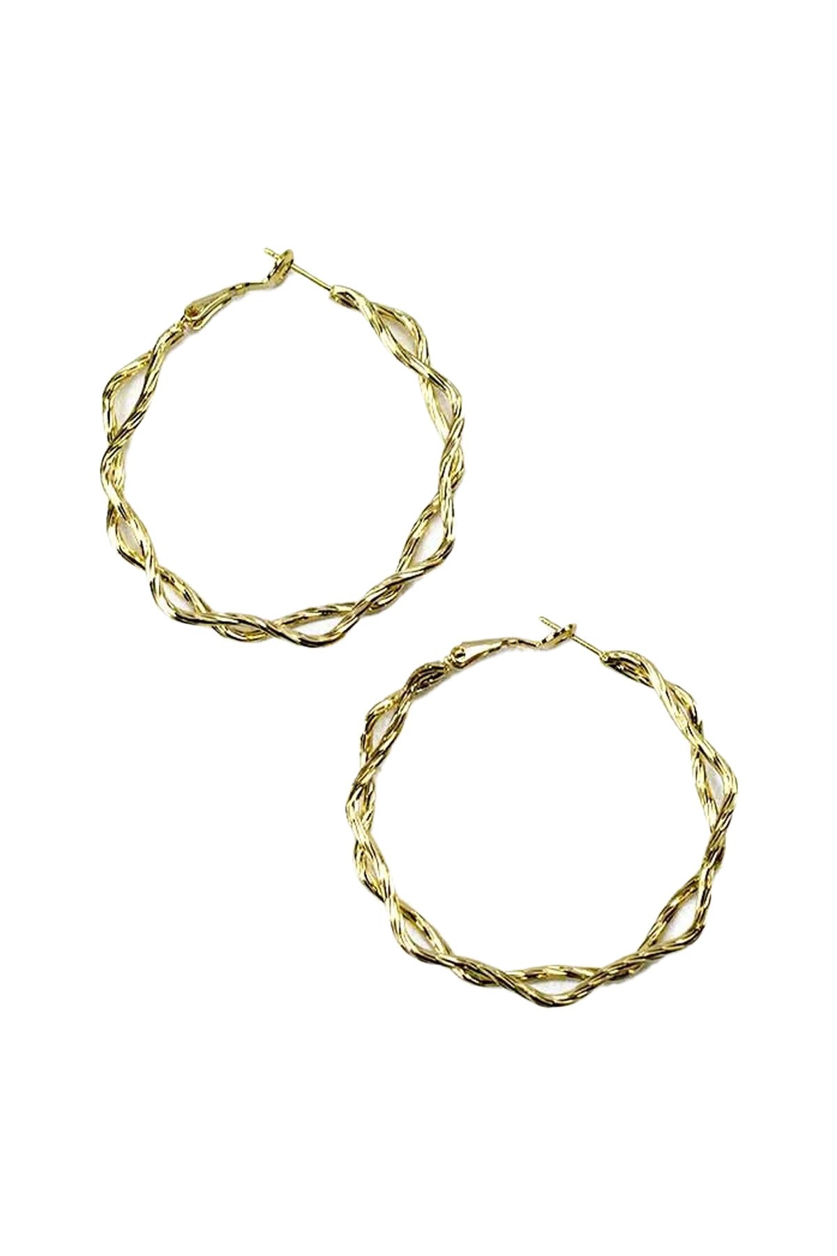 Stylish textured twist hoop earrings with a latch back closure, showcasing a unique design and approximately 1.6-inch drop.