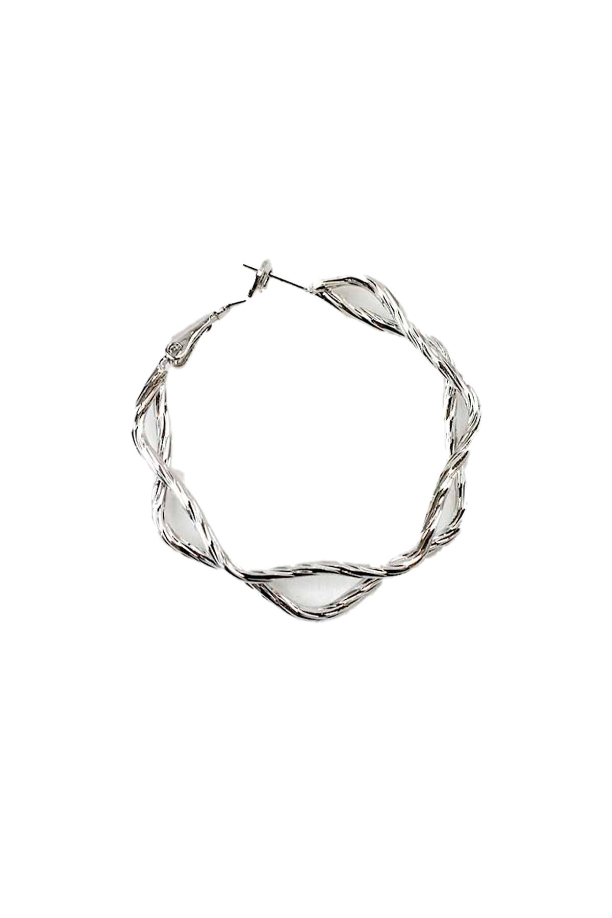 Stylish textured twist hoop earrings with a latch back closure, showcasing a unique design and approximately 1.6-inch drop.