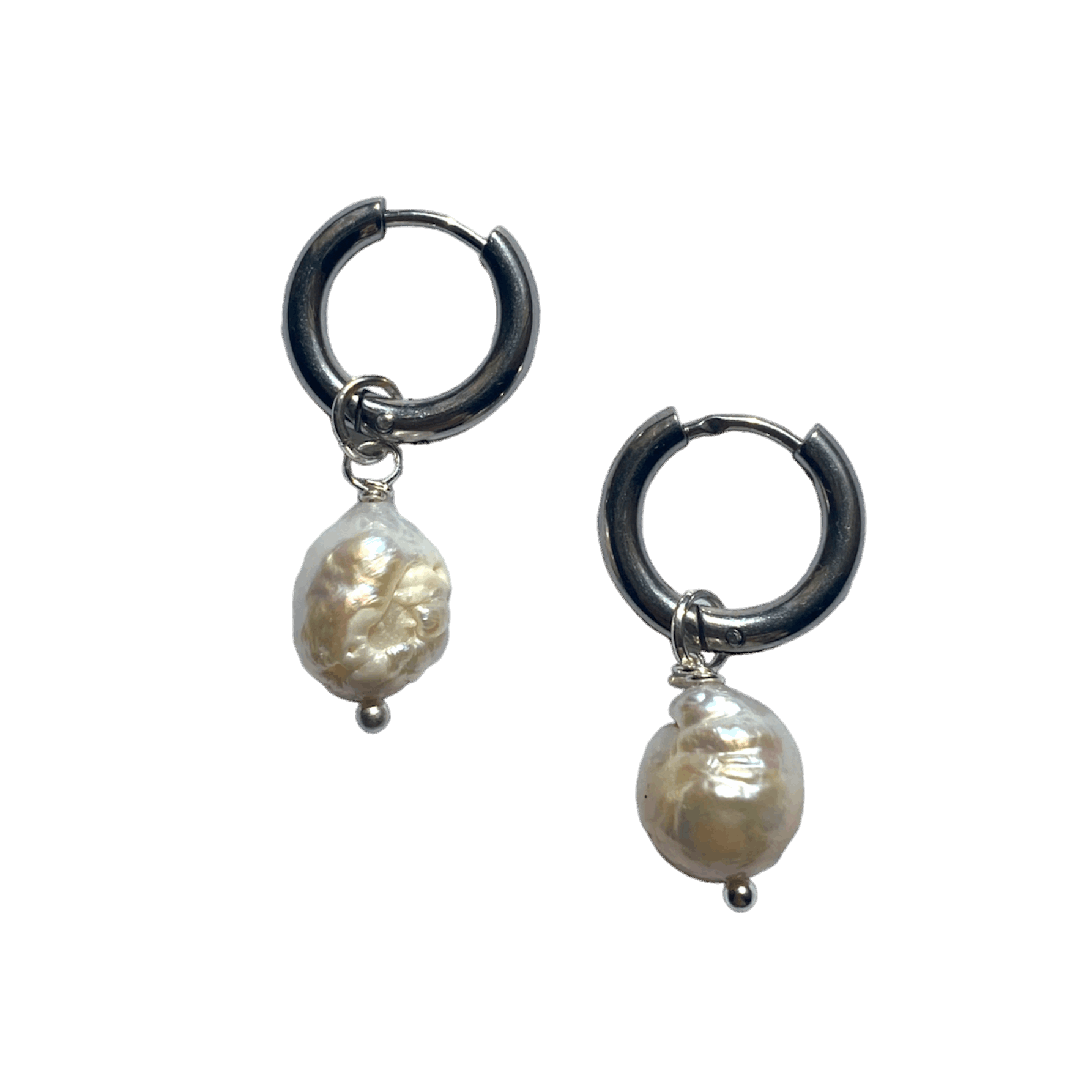 Elegant handcrafted Hoop Pearl Earrings made from steel and natural pearls, inspired by Sicilian archaeological artifacts.