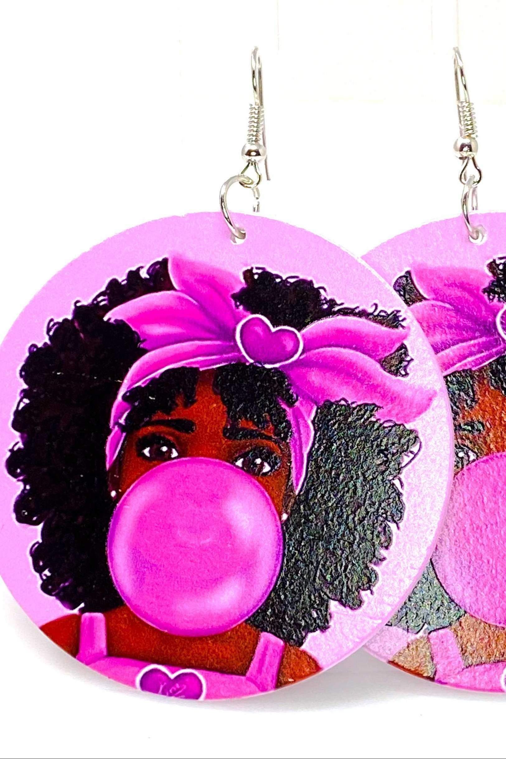 Hoops - Bubble Gum Princess earrings featuring vibrant pink wooden hoops with nickel-free brass ear hooks, perfect for a fun and stylish look.