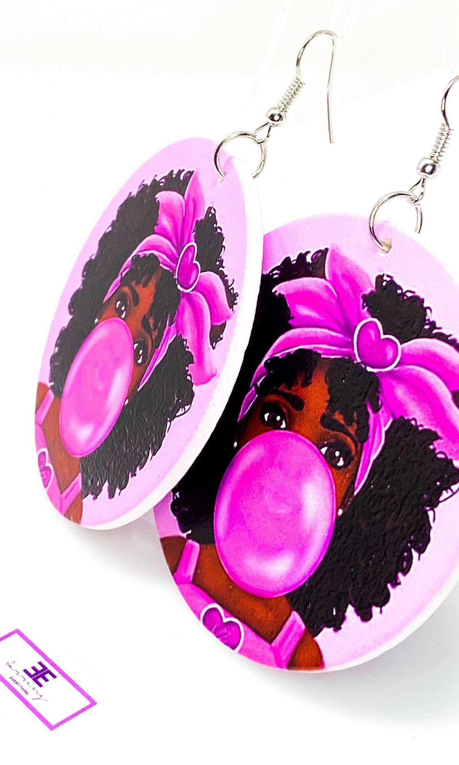 Hoops - Bubble Gum Princess earrings featuring vibrant pink wooden hoops with nickel-free brass ear hooks, perfect for a fun and stylish look.