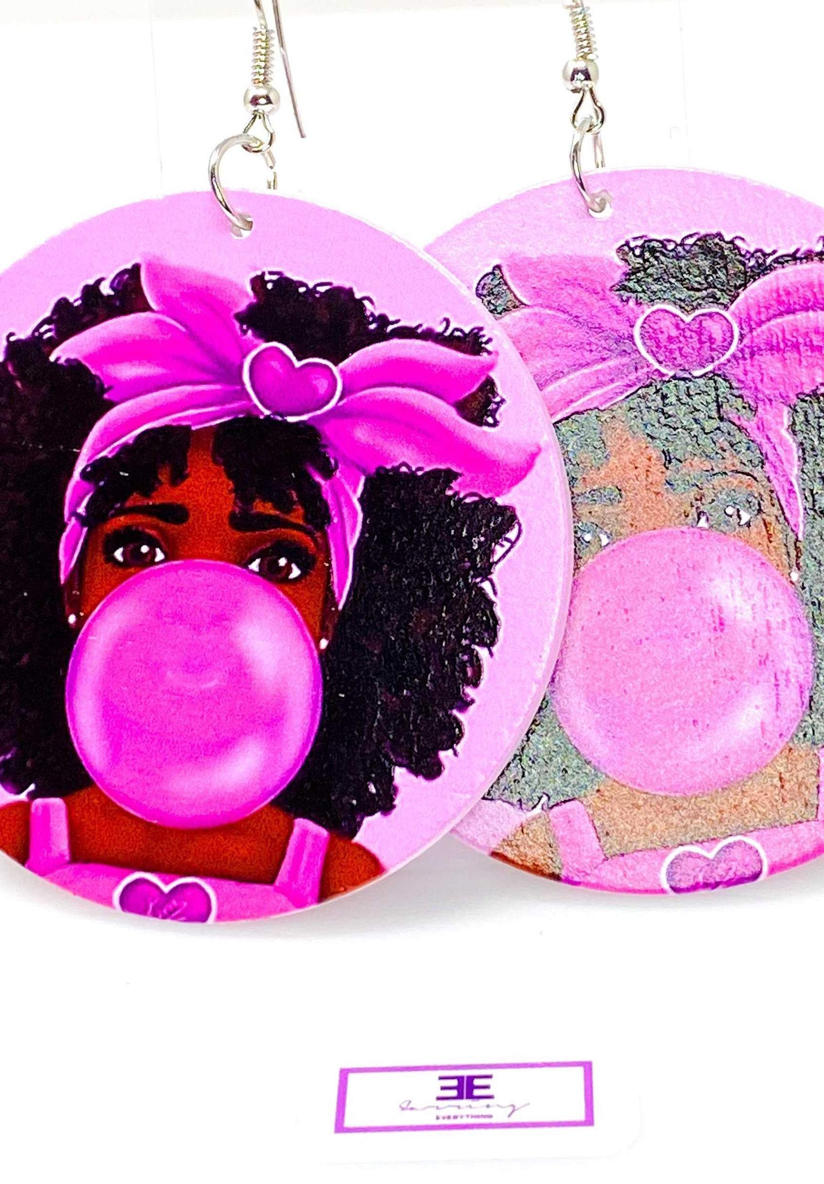 Hoops - Bubble Gum Princess earrings featuring vibrant pink wooden hoops with nickel-free brass ear hooks, perfect for a fun and stylish look.