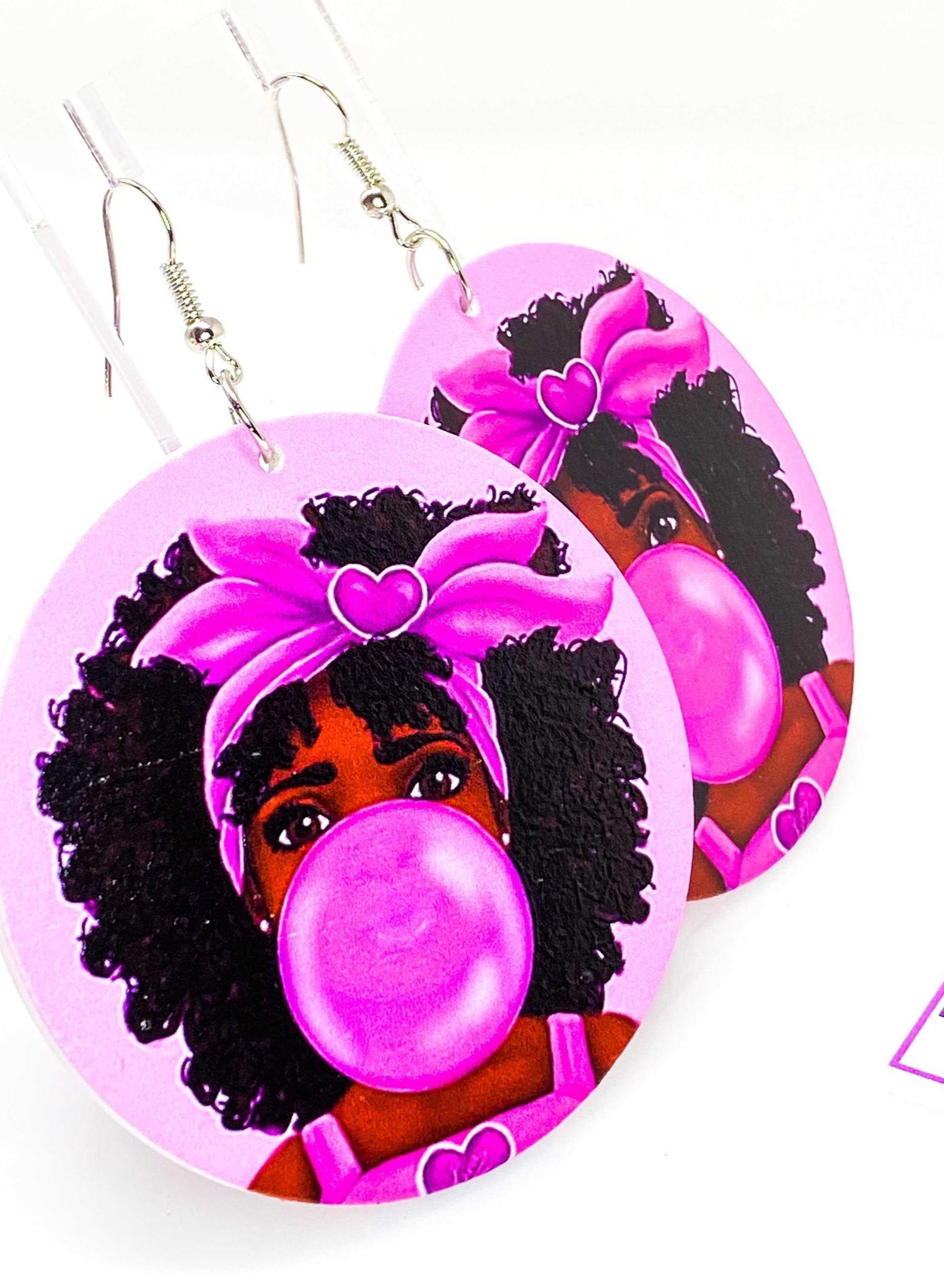 Hoops - Bubble Gum Princess earrings featuring vibrant pink wooden hoops with nickel-free brass ear hooks, perfect for a fun and stylish look.