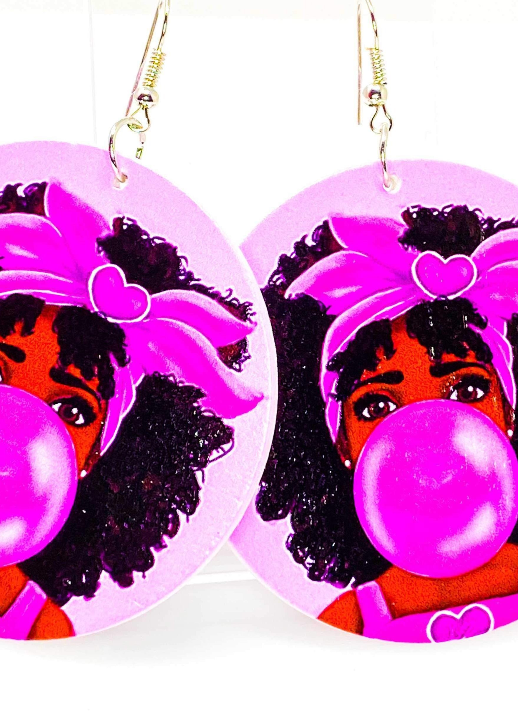 Hoops - Bubble Gum Princess earrings featuring vibrant pink wooden hoops with nickel-free brass ear hooks, perfect for a fun and stylish look.