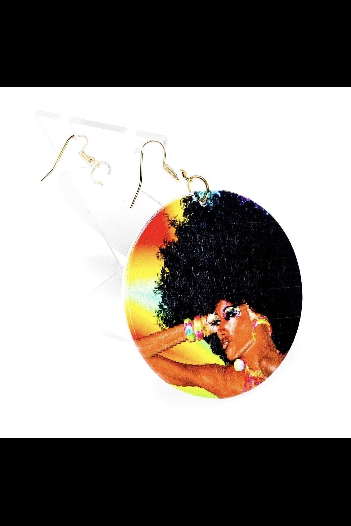 Hoops - Freedom Come earrings featuring wooden design and nickel-free brass hooks in black and brown colors.