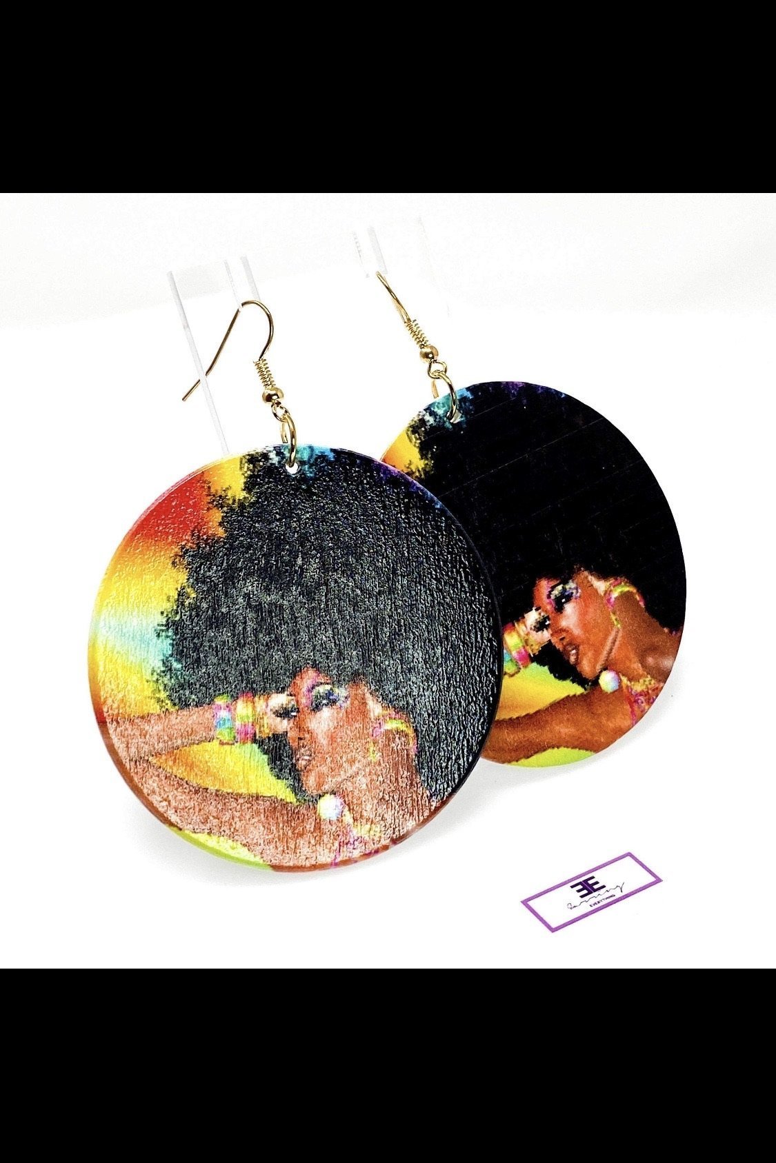 Hoops - Freedom Come earrings featuring wooden design and nickel-free brass hooks in black and brown colors.