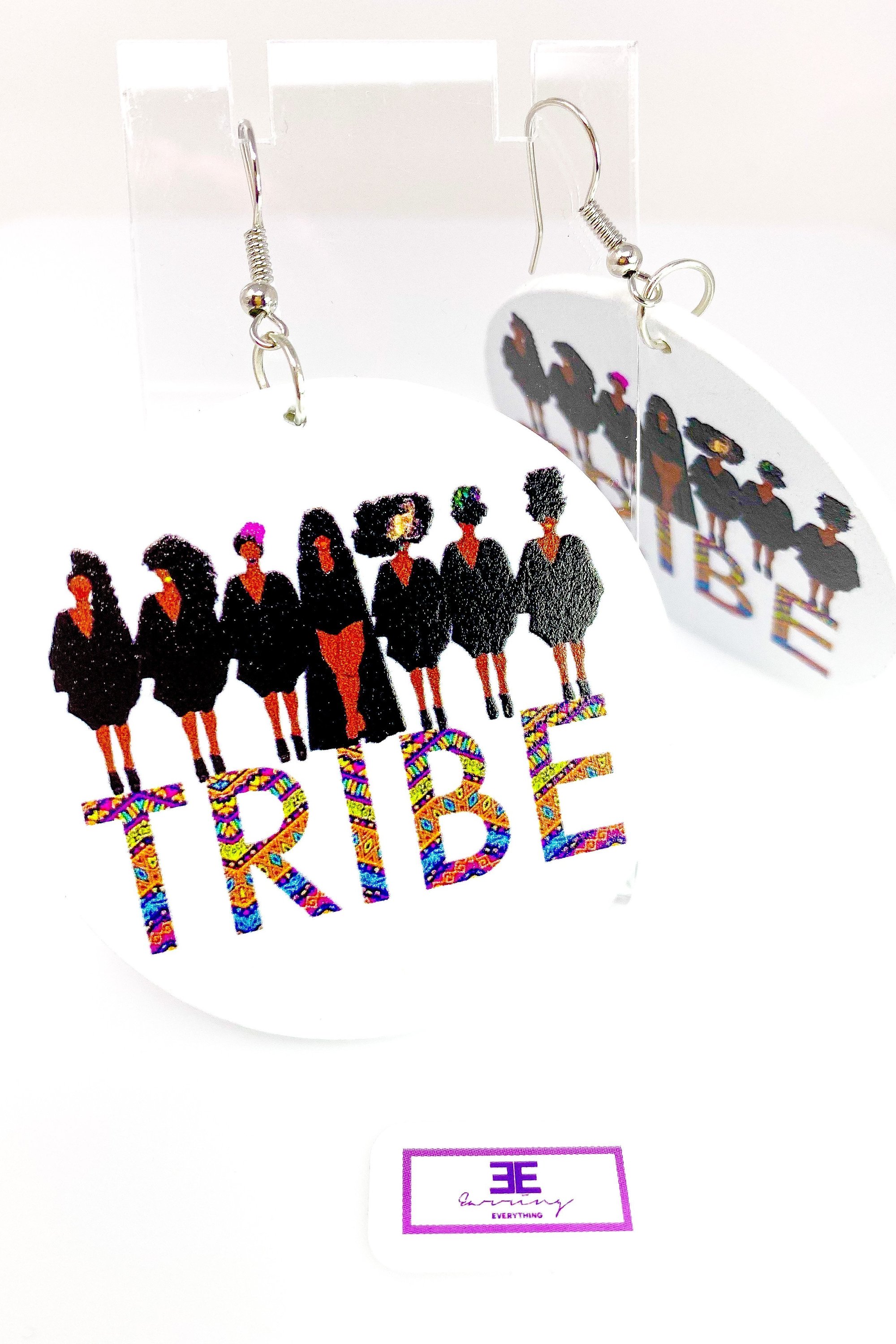 Hoops - Tribe earrings featuring a wooden design with brass ear hooks, available in white, brown, and black colors.