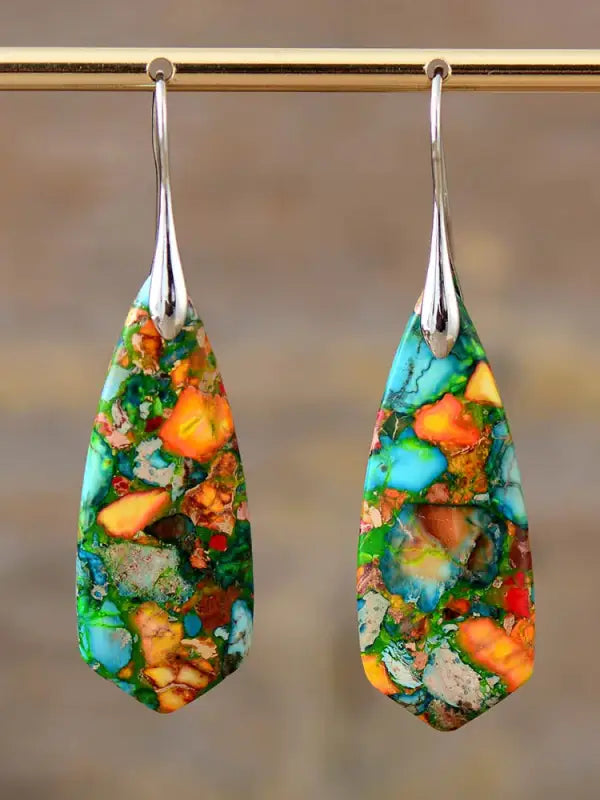 A pair of handmade Imperial Jasper Oasis Earrings showcasing unique patterns and colors, perfect for bohemian style.