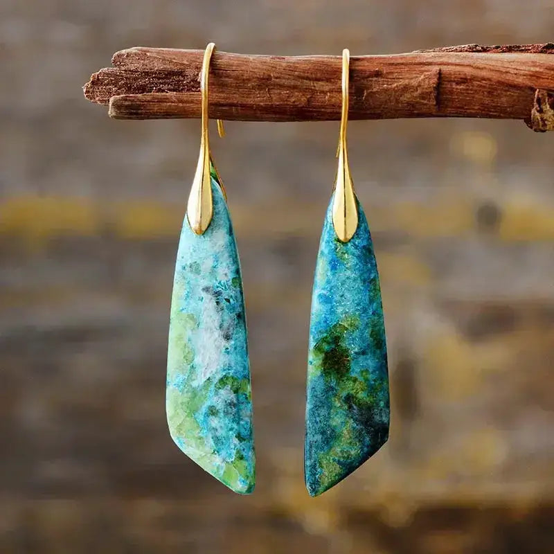 Handcrafted Imperial Jaspers Zia Earrings featuring unique color patterns, perfect for bohemian style.