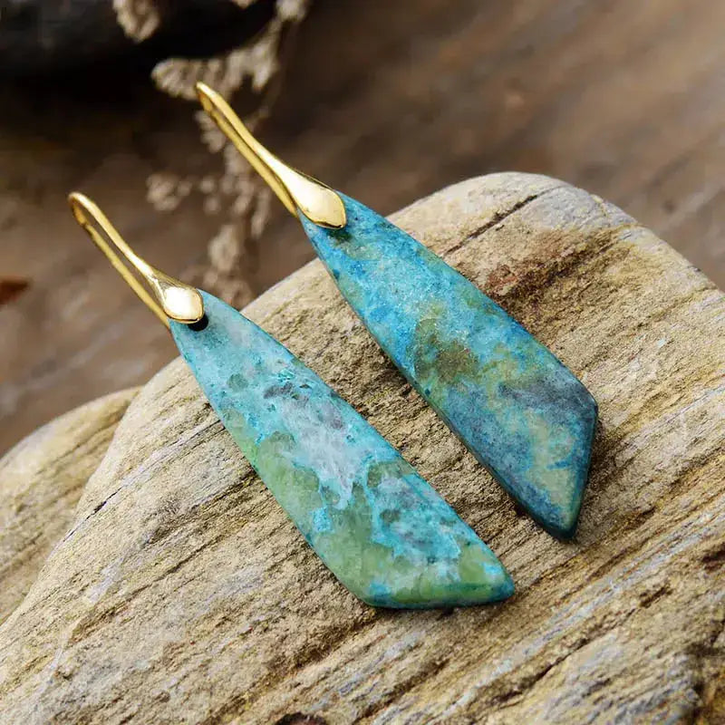 Handcrafted Imperial Jaspers Zia Earrings featuring unique color patterns, perfect for bohemian style.