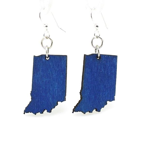 Indiana State Earrings - S014, lightweight blue wooden earrings with hypoallergenic stainless steel ear wires, showcasing Indiana pride.