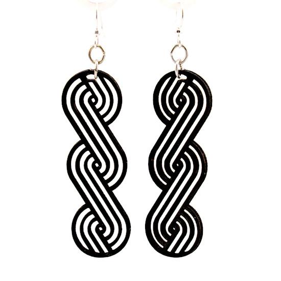 Interposed Circular Vine Earrings #1613 made from sustainably sourced wood, featuring a laser-cut design in Black Satin color with stainless steel ear wires.