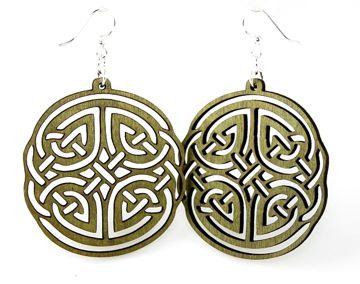 Irish Design Earrings #1351 in apple green, made from sustainably sourced wood with silver-finished stainless steel ear wires.