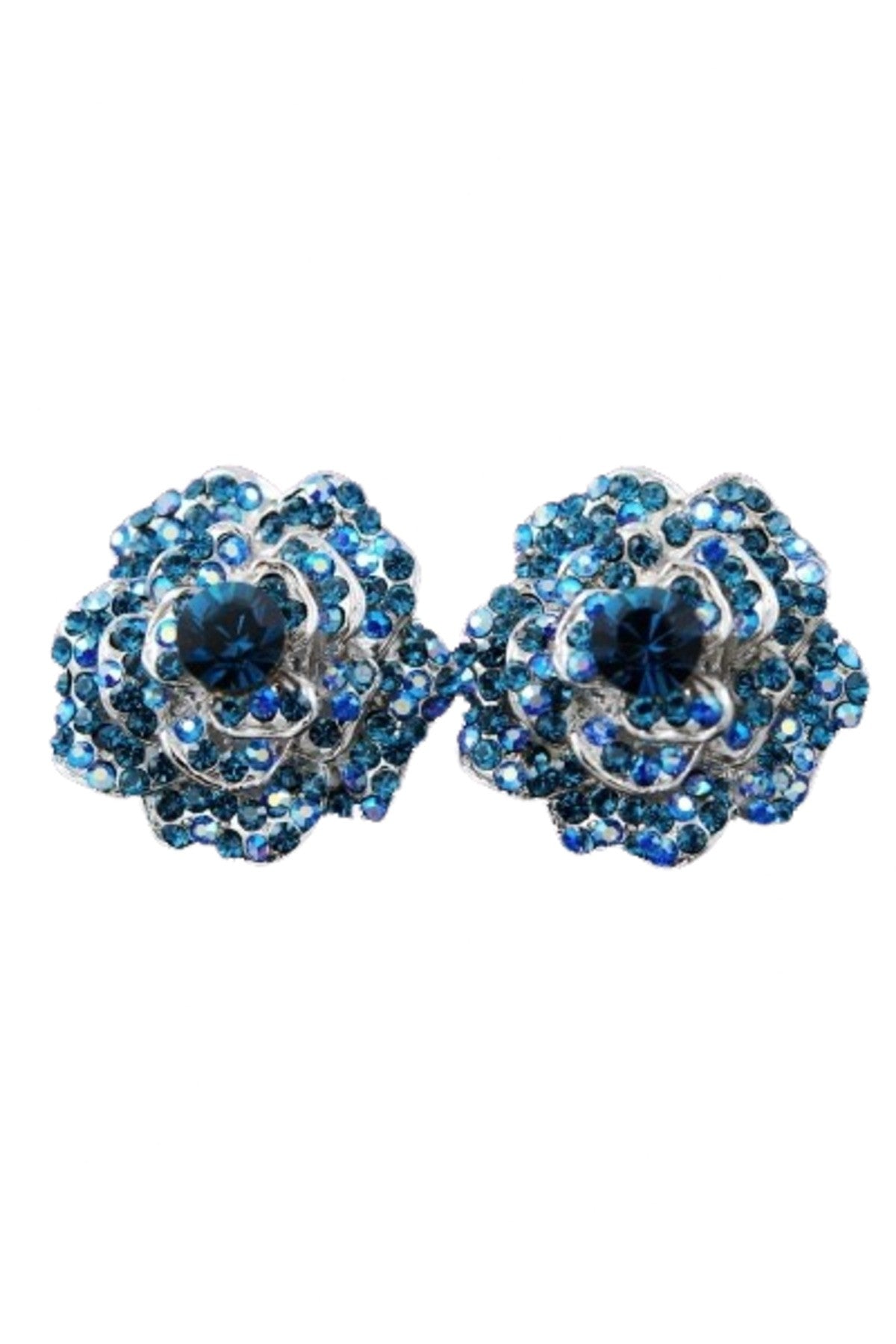 Elegant jeweled crystal flower earrings with a double plated finish, featuring a secure post back closure.