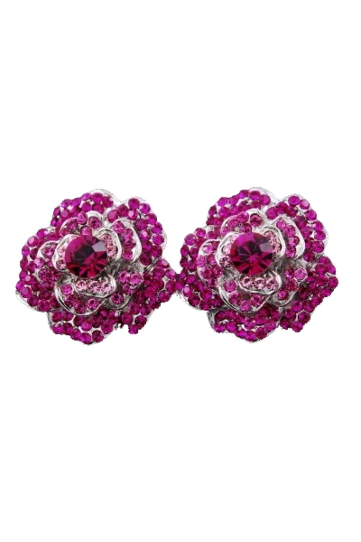 Elegant jeweled crystal flower earrings with a double plated finish, featuring a secure post back closure.