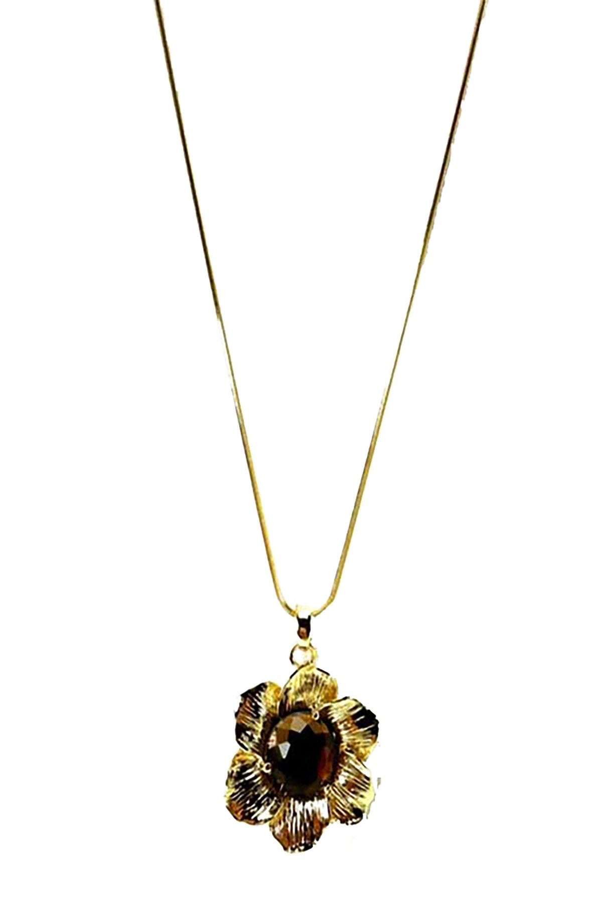 A stunning jeweled flower pendant necklace with double plating, featuring a delicate floral design and an 18-inch chain.