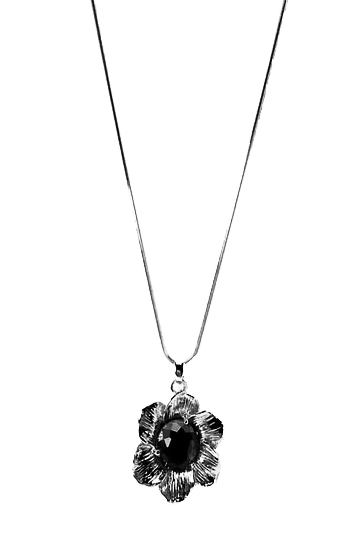 A stunning jeweled flower pendant necklace with double plating, featuring a delicate floral design and an 18-inch chain.