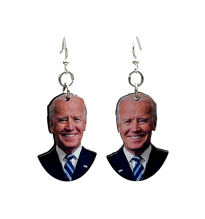 Stylish Joe Biden Earrings made from sustainably sourced wood with a laser-cut design and silver-finished ear wires.