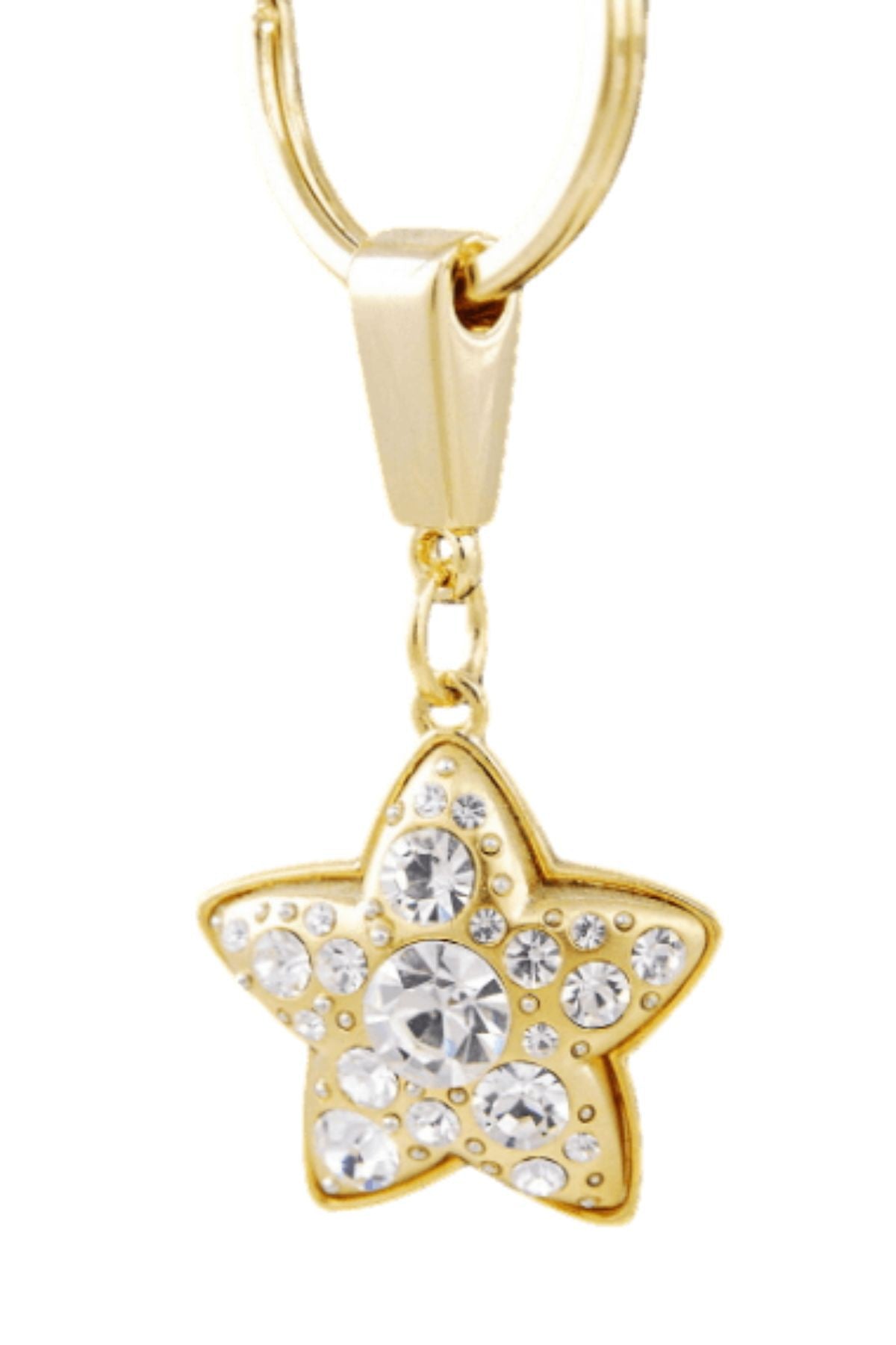 Stylish studded star metal key chain with a 3-inch drop, featuring a modern design and double plated finish.