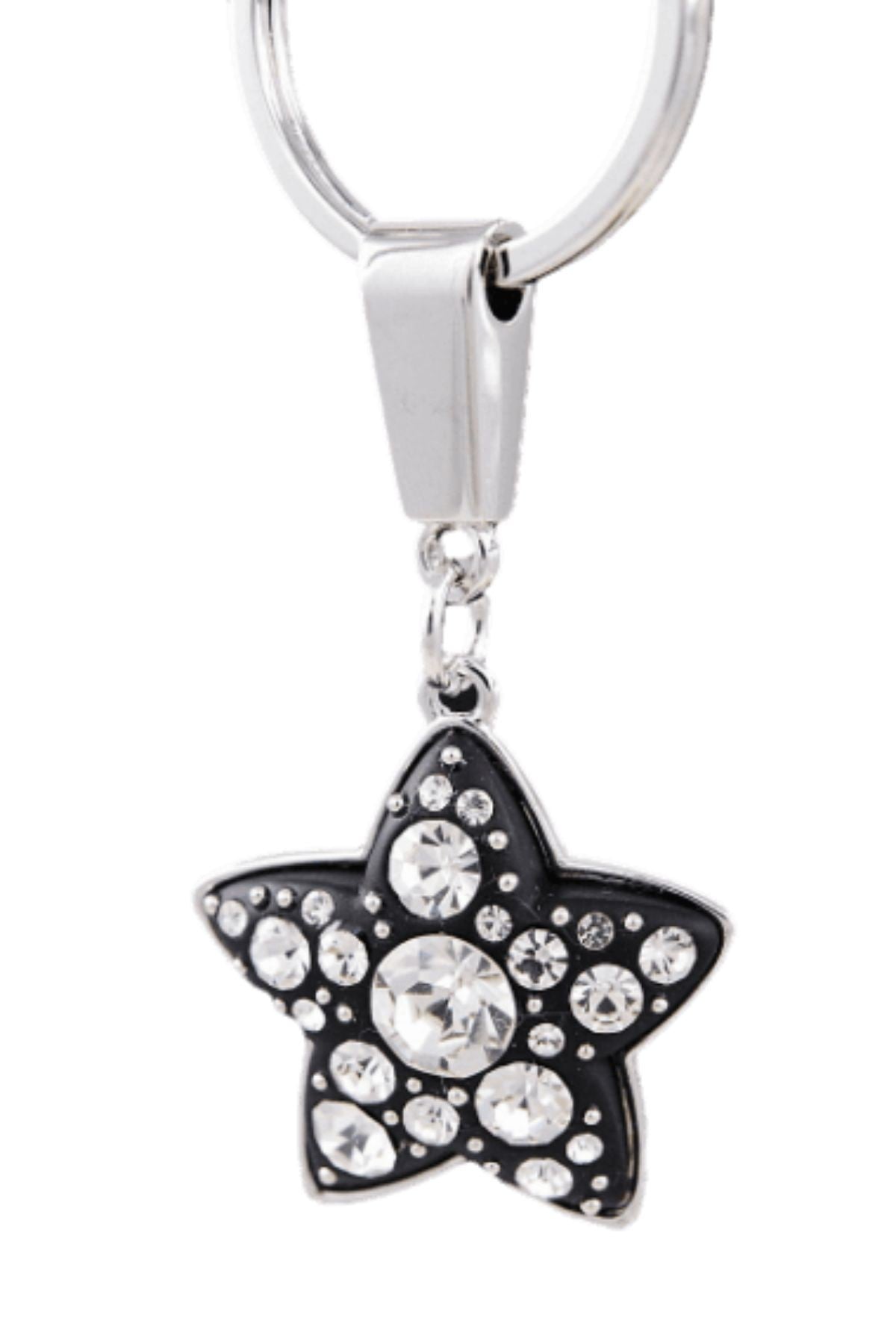 Stylish studded star metal key chain with a 3-inch drop, featuring a modern design and double plated finish.