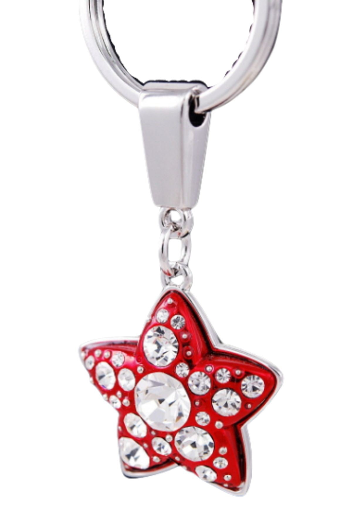 Stylish studded star metal key chain with a 3-inch drop, featuring a modern design and double plated finish.