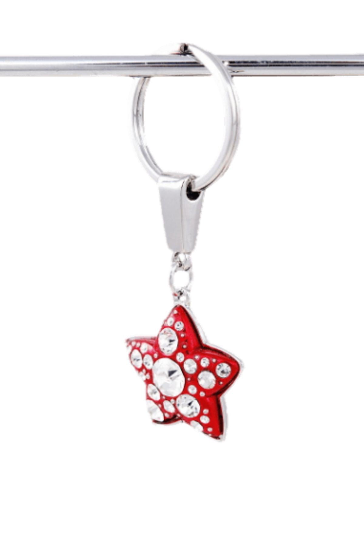 Stylish studded star metal key chain with a 3-inch drop, featuring a modern design and double plated finish.