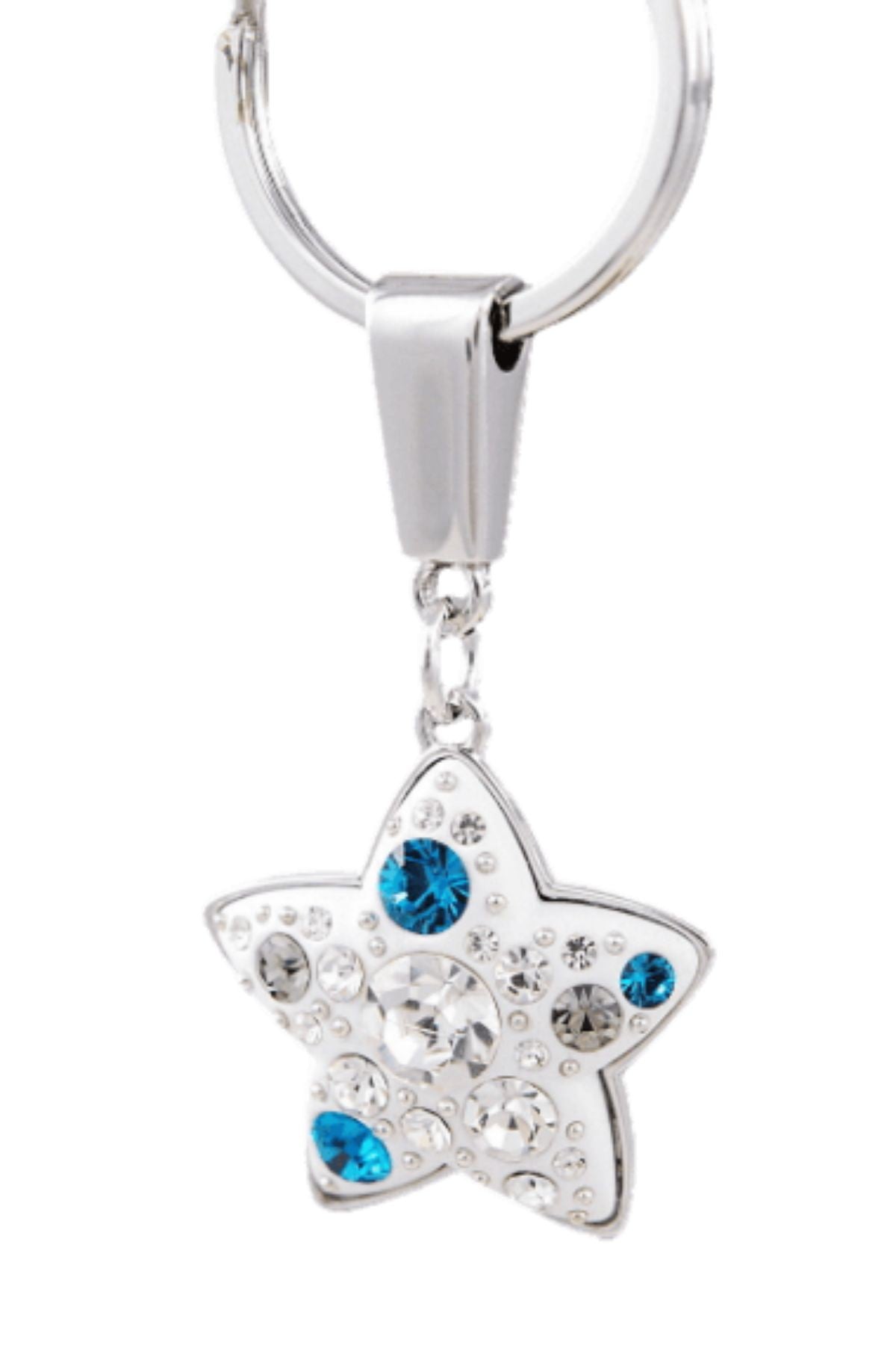 Stylish studded star metal key chain with a 3-inch drop, featuring a modern design and double plated finish.