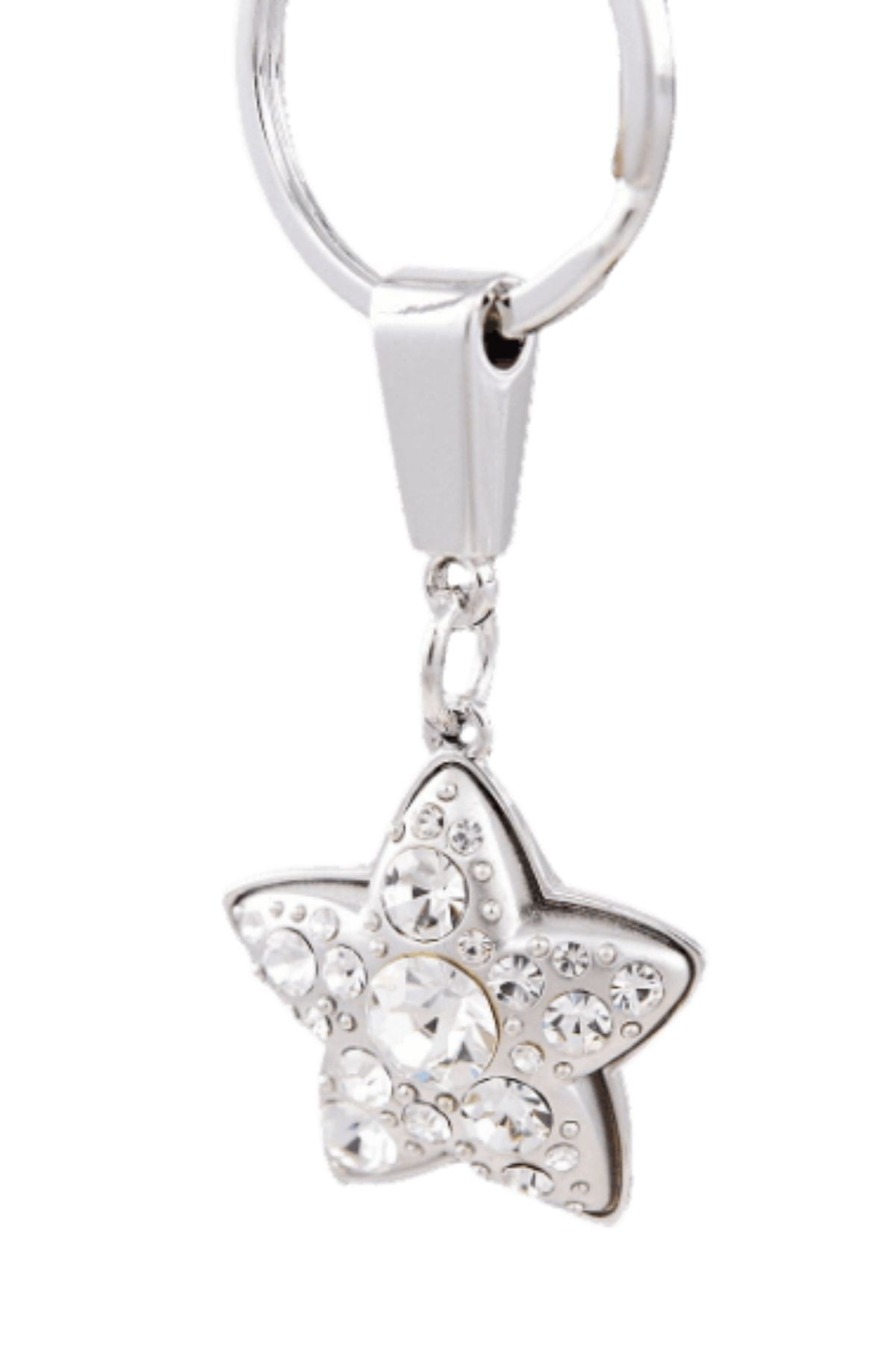 Stylish studded star metal key chain with a 3-inch drop, featuring a modern design and double plated finish.