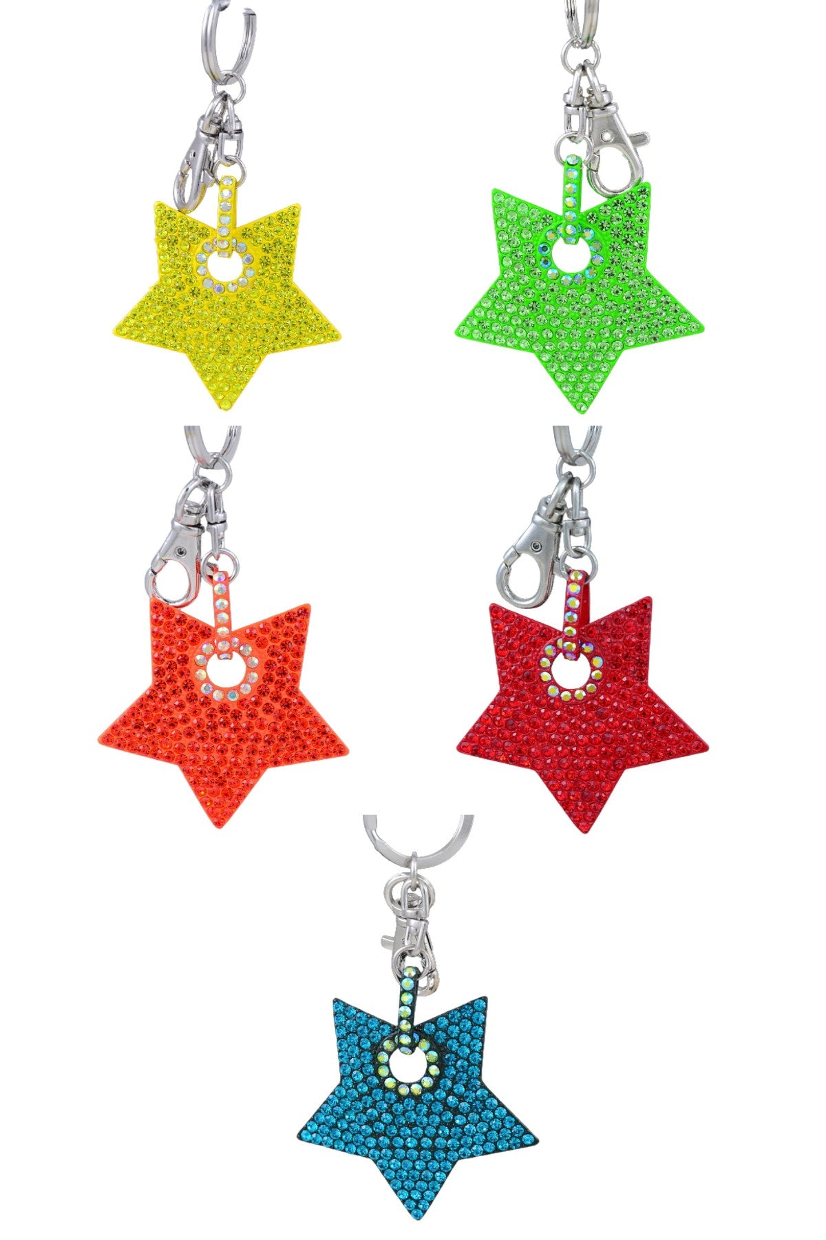 Stylish studded star key chain with lobster claw clasp, showcasing its unique design and functionality.