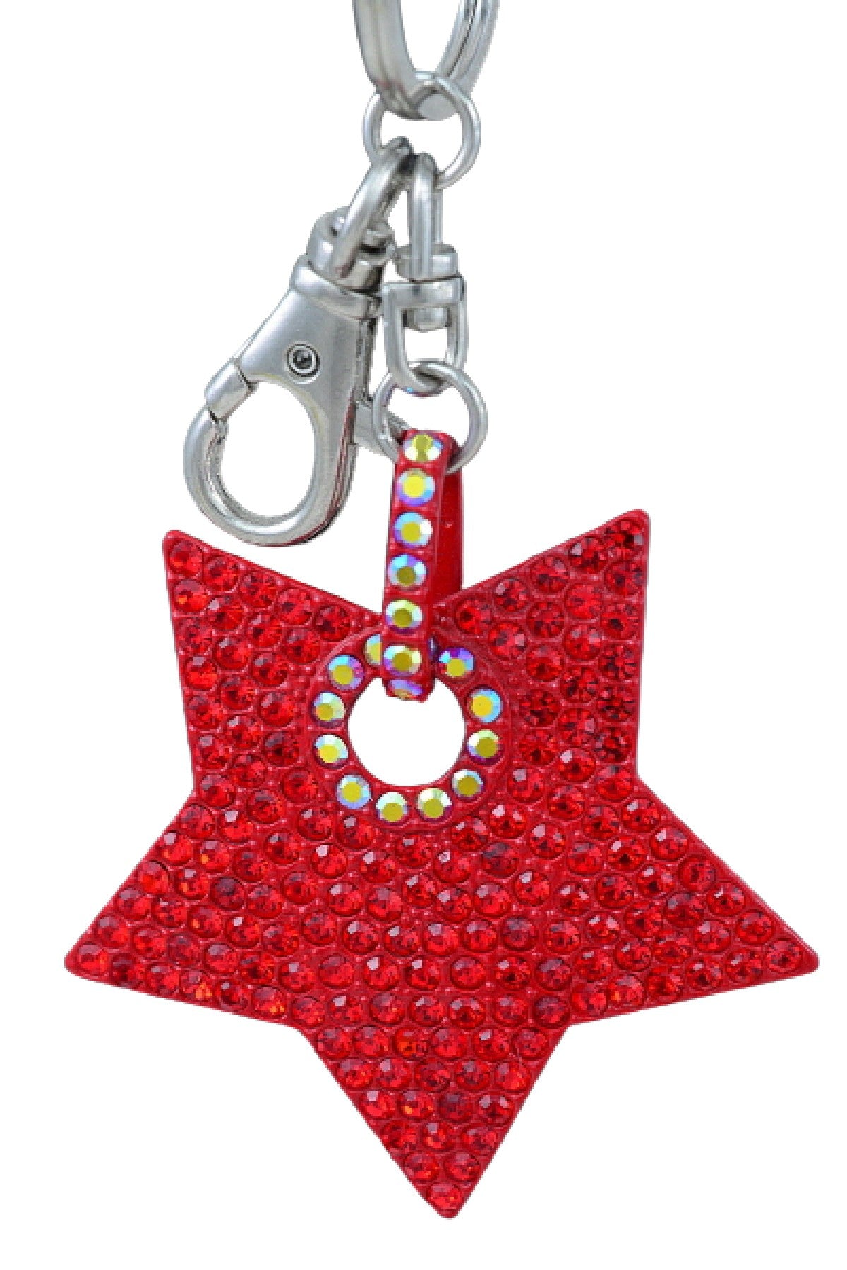 Stylish studded star key chain with lobster claw clasp, showcasing its unique design and functionality.