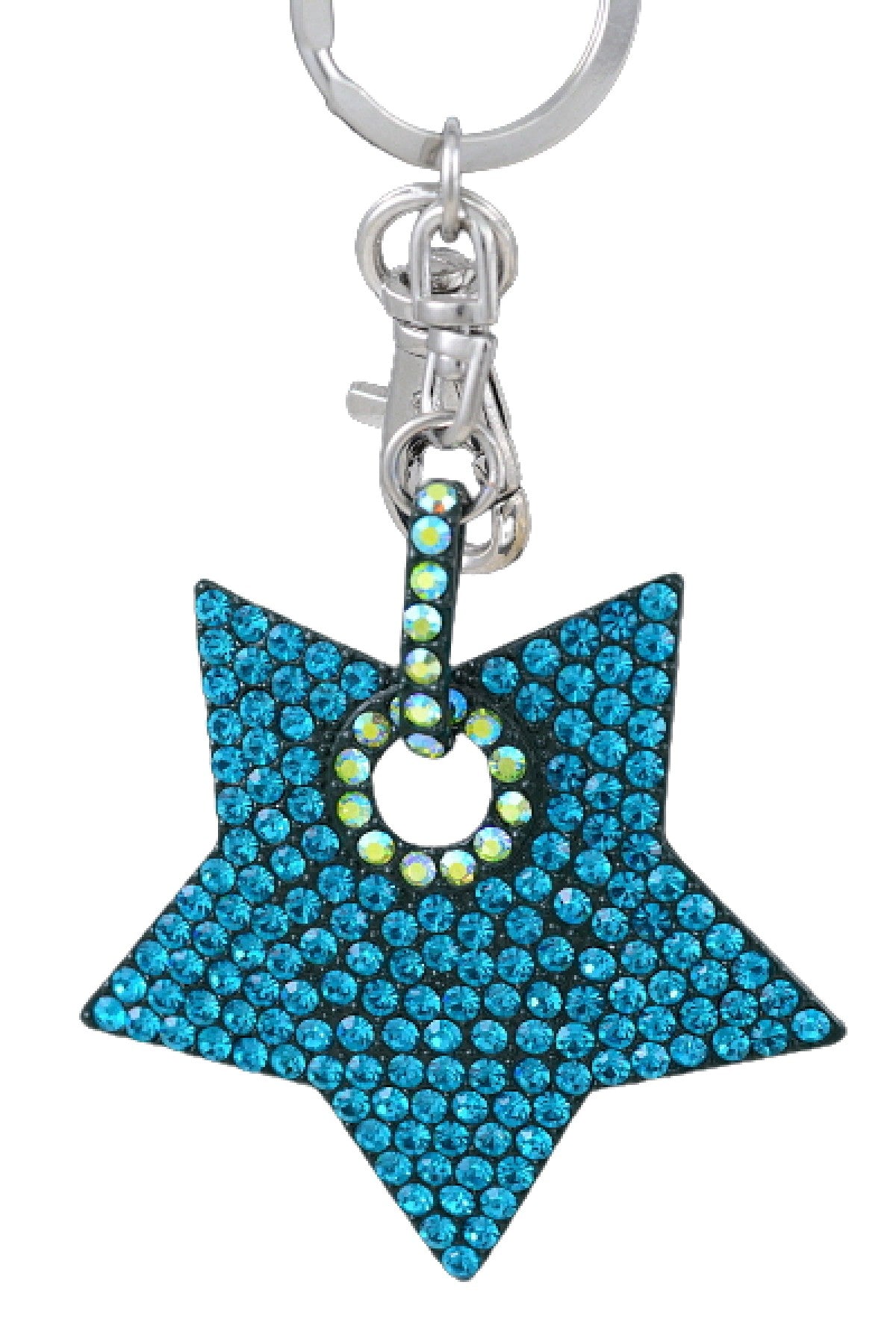 Stylish studded star key chain with lobster claw clasp, showcasing its unique design and functionality.