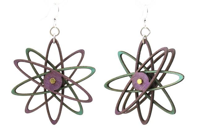 Kinetic Gear Earrings 5007 made from sustainably sourced wood with intricate laser-cut design and silver-finished stainless steel ear wires.