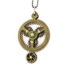 Kinetic Planetary Gear Necklace 6003C featuring moving gears, made from sustainably sourced wood in tan, apple green, and brown colors.