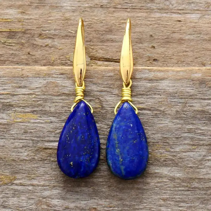 Elegant Lapis Lazuli Teardrop Earrings showcasing deep blue hues and unique drop design, perfect for any occasion.