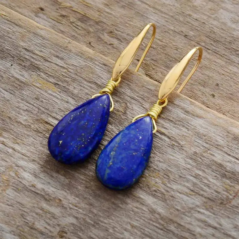 Elegant Lapis Lazuli Teardrop Earrings showcasing deep blue hues and unique drop design, perfect for any occasion.