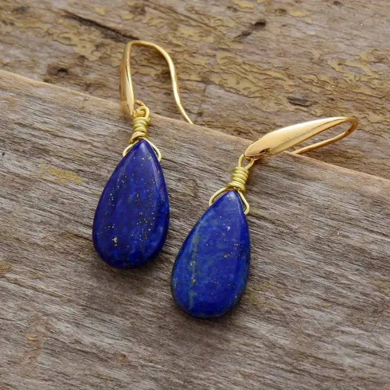 Elegant Lapis Lazuli Teardrop Earrings showcasing deep blue hues and unique drop design, perfect for any occasion.