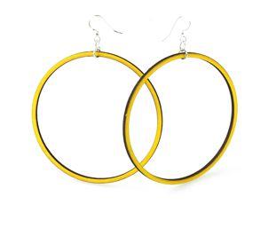 Large Circle Earrings #1448 in Lemon Yellow, made from sustainable wood with silver-finished stainless steel ear wires.