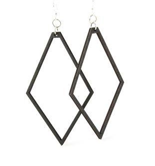 Large Diamond Earrings #1449 made from sustainably sourced wood, featuring silver-finished stainless steel ear wires in Black Satin color.