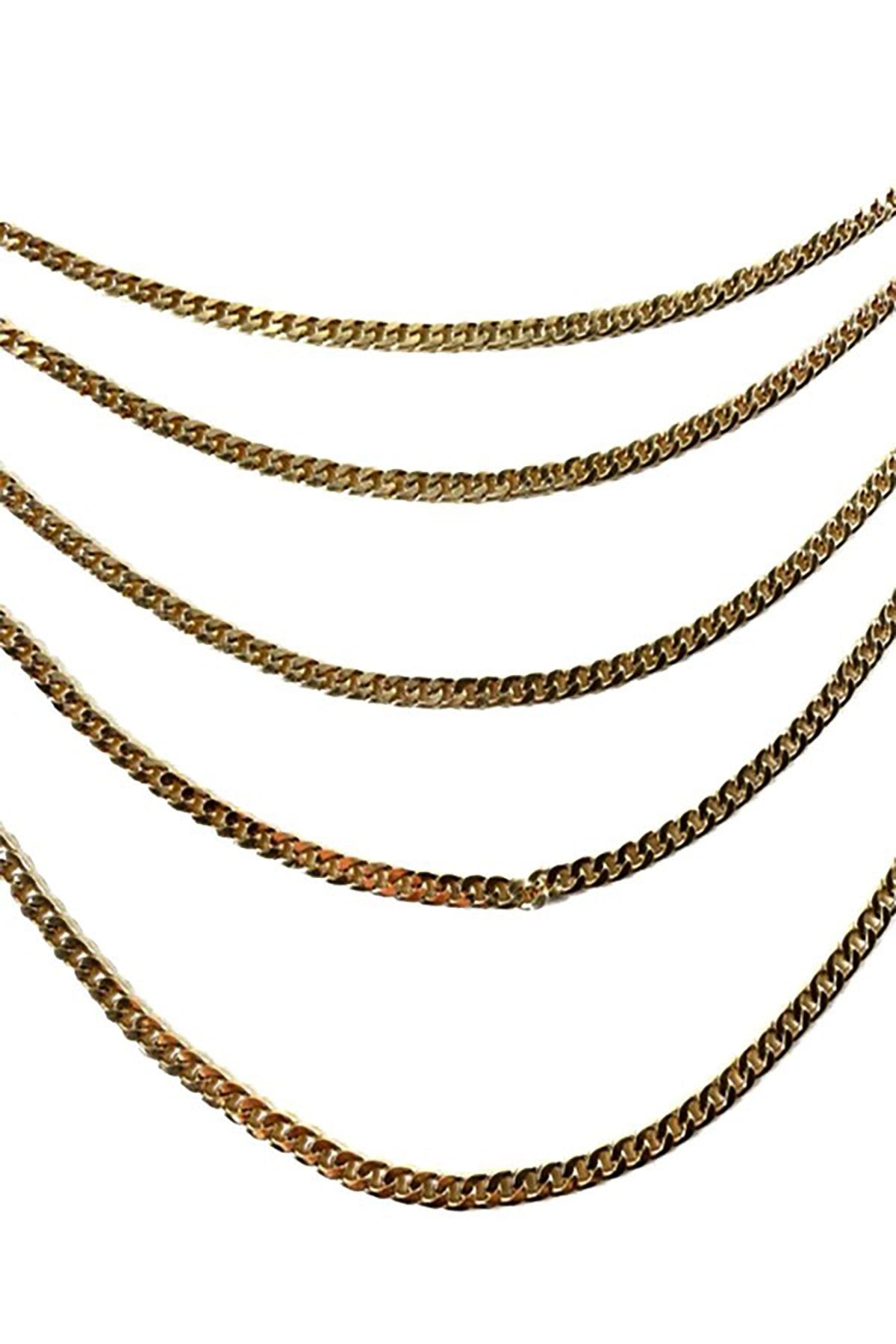 A stylish layered chain belt featuring a lobster claw clasp and an extender, perfect for enhancing outfits.