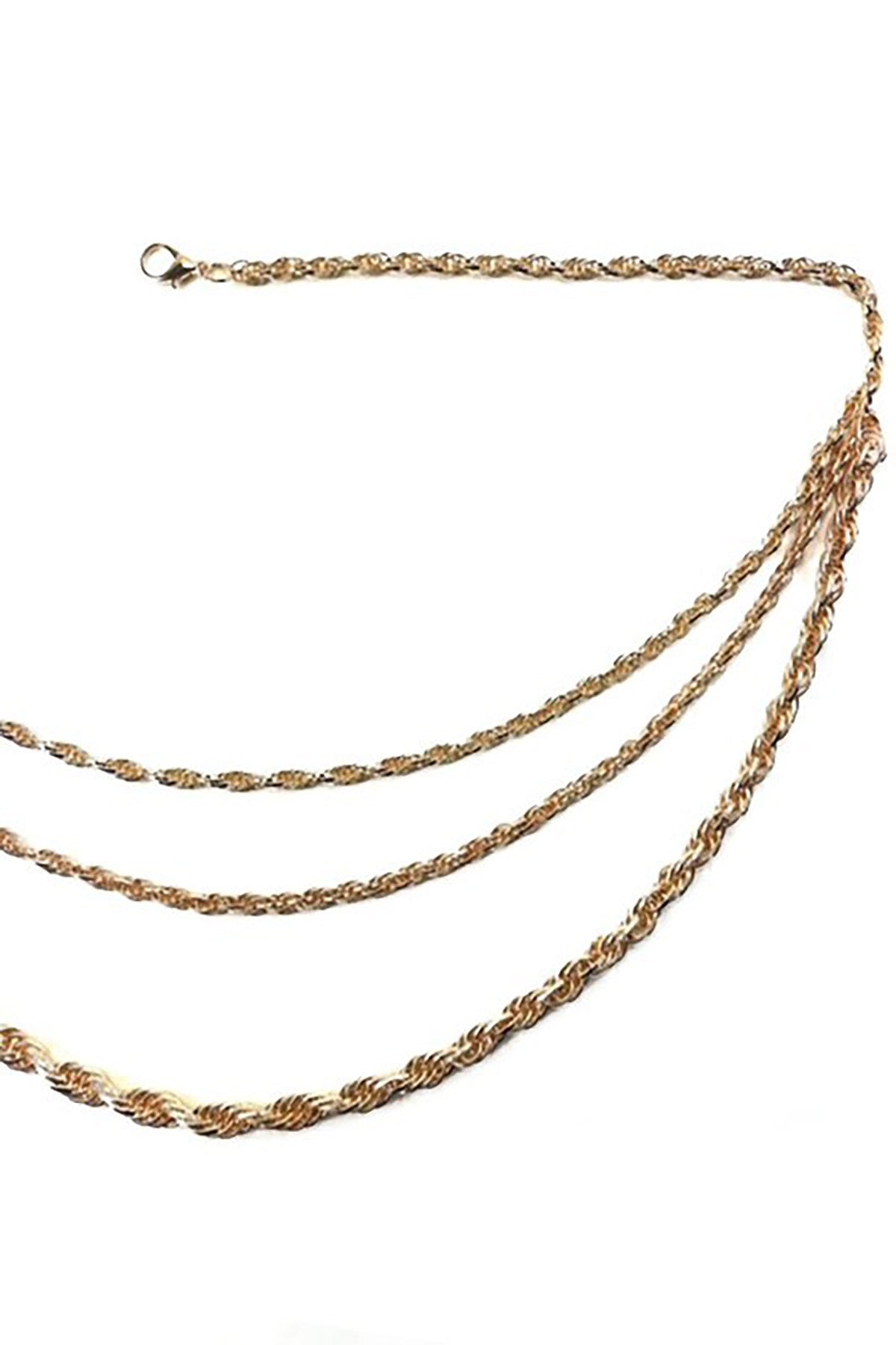 A stylish layered chain belt featuring a lobster claw clasp and an adjustable extender, perfect for enhancing any outfit.