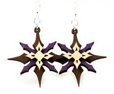 Layered Star Earrings #1184 made from sustainably sourced wood with silver-finished stainless steel ear wires, showcasing intricate laser-cut design.