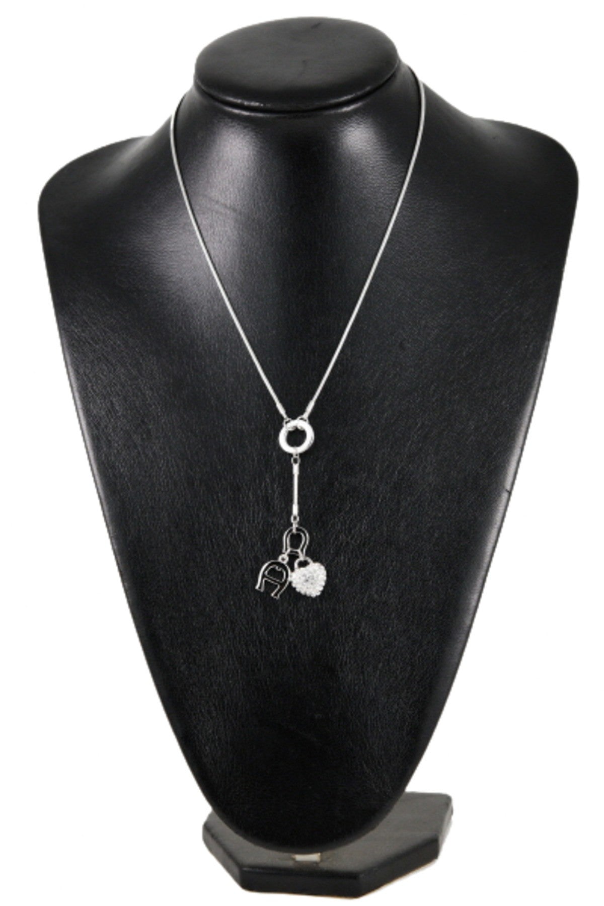 A stylish lead and nickel free necklace with a 19-inch chain and a 1/2 inch pendant, showcasing its elegant design.