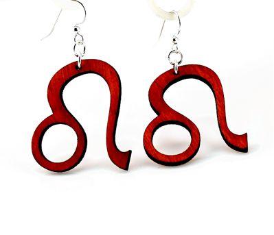 A pair of Leo Earrings #1400 made from sustainably sourced wood, featuring a vibrant Cherry Red color and silver-finished hypoallergenic ear wires.