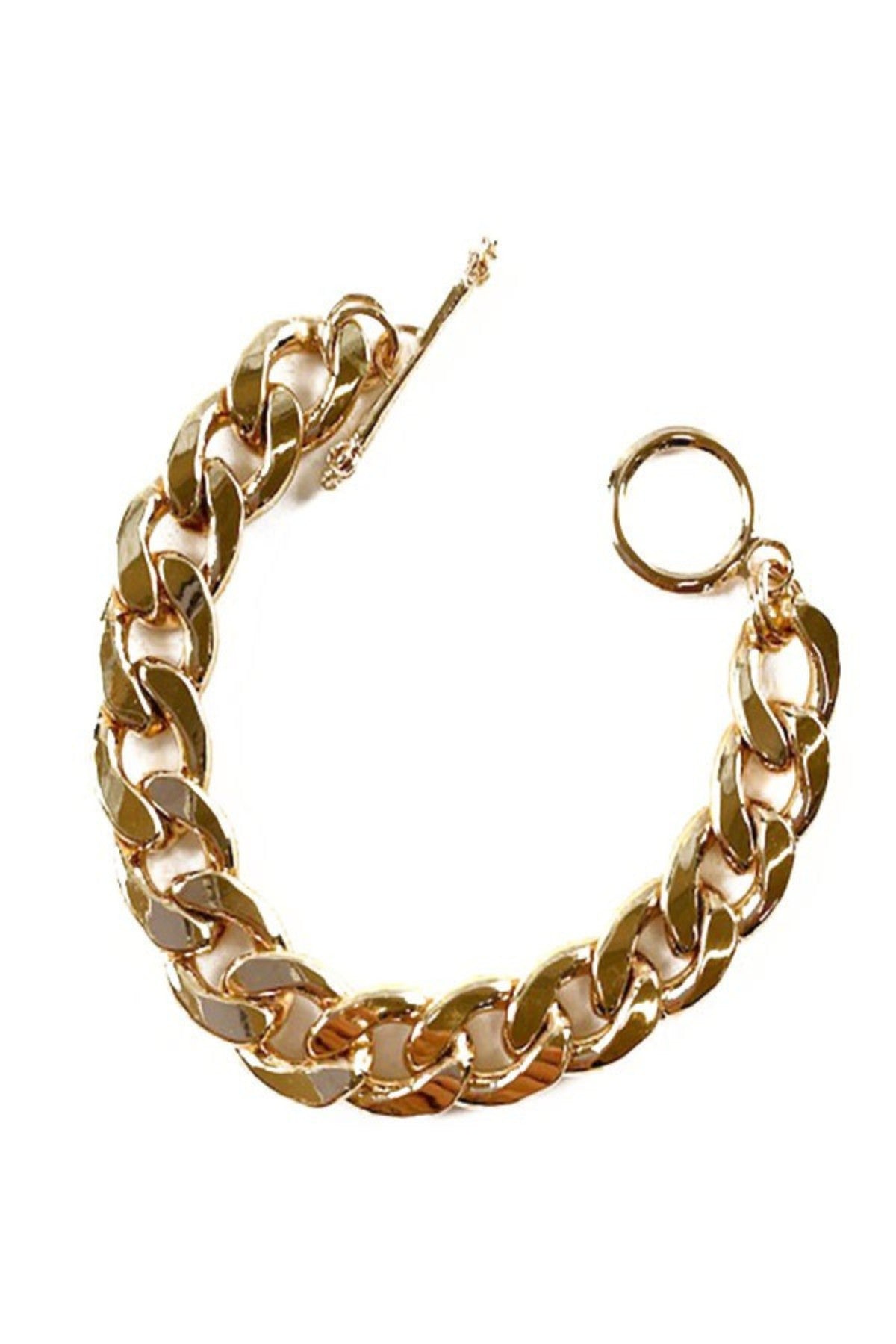 A stylish double plated link chain bracelet with a toggle clasp, showcasing its elegant design and comfortable fit.