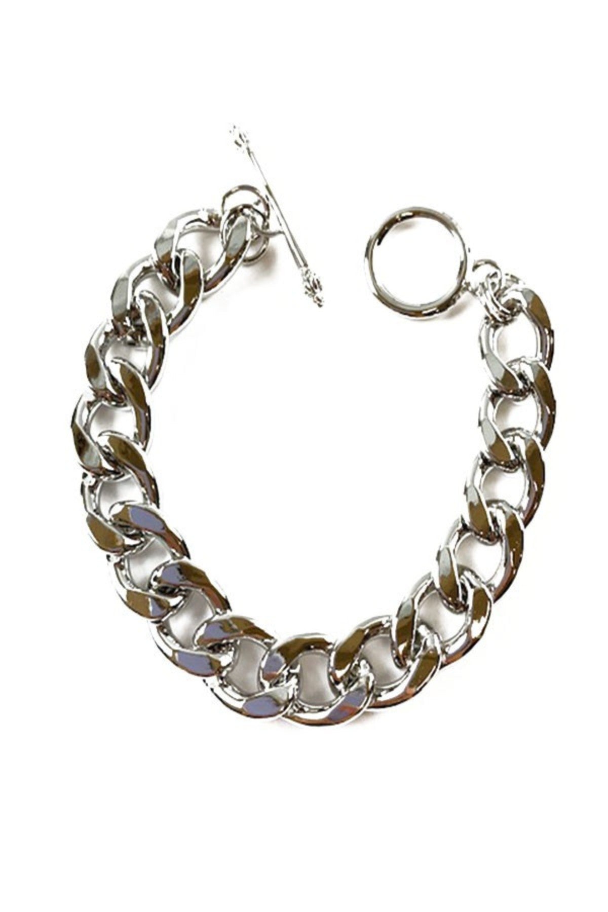 A stylish double plated link chain bracelet with a toggle clasp, showcasing its elegant design and comfortable fit.