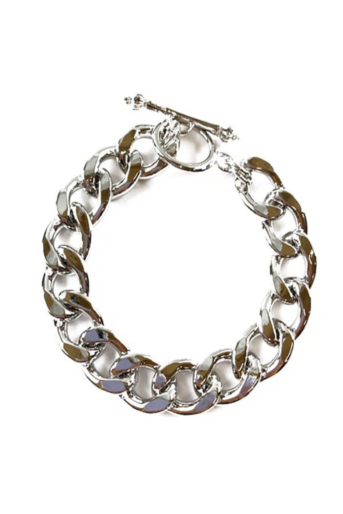 A stylish double plated link chain bracelet with a toggle clasp, showcasing its elegant design and comfortable fit.