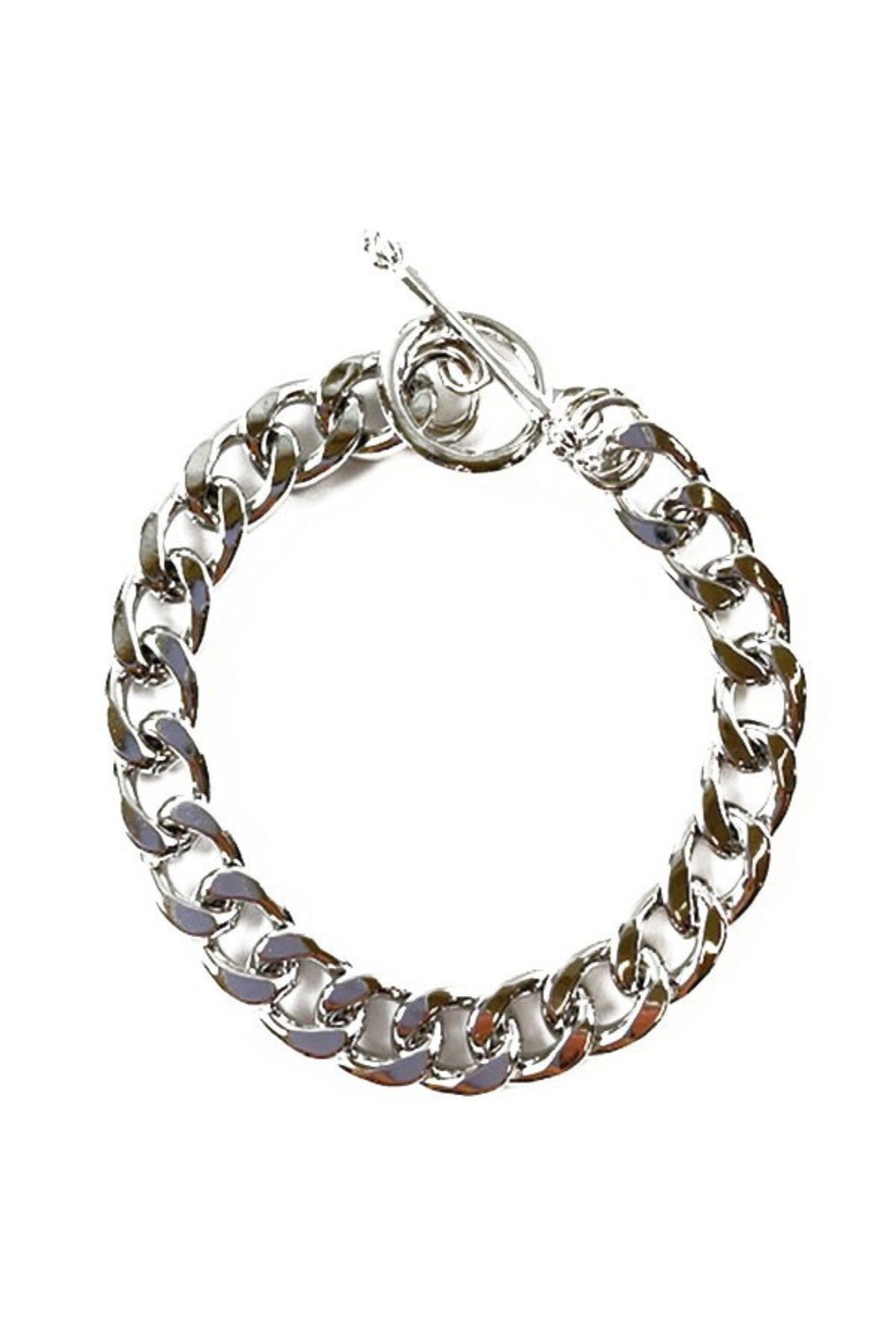 A stylish double plated link chain bracelet with a toggle clasp, showcasing its elegant design and quality craftsmanship.