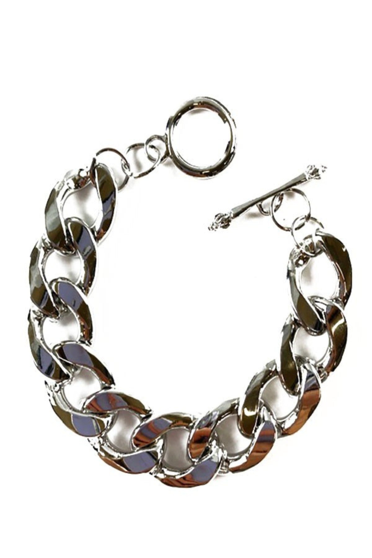 A stylish LINK CHAIN BRACELET featuring an extra thick chain, double plating, and a secure toggle clasp, measuring 8 1/2 inches in length.