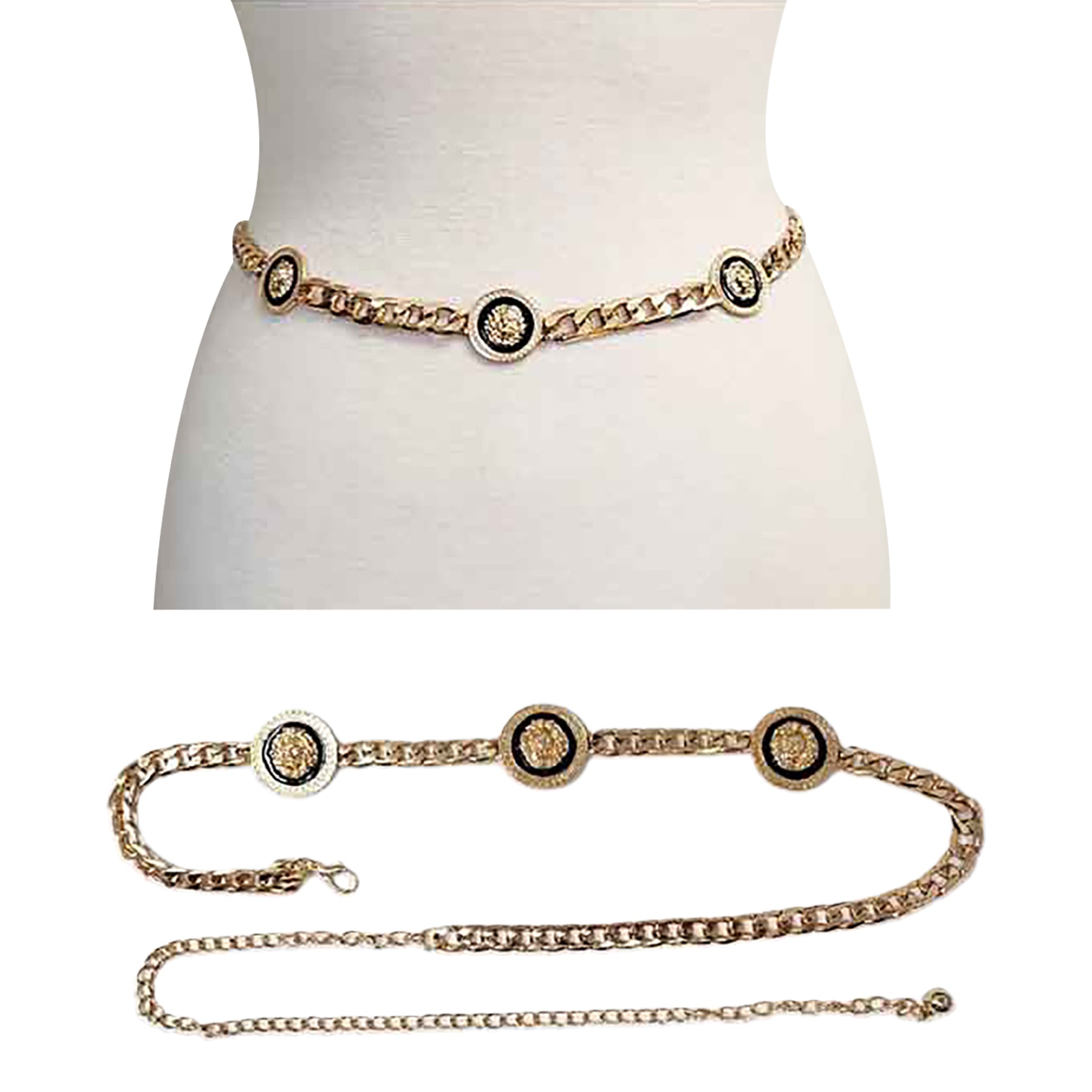 Lion Accent Link Chain Belt featuring a stylish lion design and adjustable clasp.